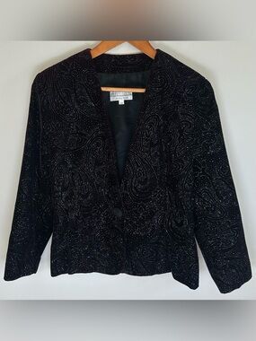 Braemar Petites By Jeremy Scott Blazer Jacket Sz 3/4 Sparkle Paisley Seguin VTG